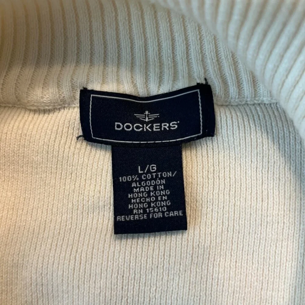 Dockers Men’s Quarter Zip Sweater Large White Regular Fit Ribbed Collar Pullover